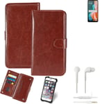 CASE FOR HTC Desire 19s BROWN + EARPHONES FAUX LEATHER PROTECTION WALLET BOOK FL