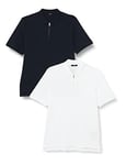 JACK & JONES Men's Jprblascott Zip Ss Polo Sn 2pk Mp Shirts, Bright White/Pack: White+Navy, L