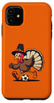 iPhone 11 Funny Thanksgiving turkey Playing soccer ball Men Boys Kids Case