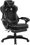 WOLTU Chaise Gaming PU Cuir Ergonomique Fauteuil Gaming, Livestream Siege Gaming Gamer avec Repose-Pieds, Pivotant Chaise Bureau Grand Dos & Grand Siège pour Personne Lourde, Noir+Gris