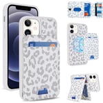 Zouzt for iPhone 12 Mini Wallet Case Compatible with MagSafe, iPhone 12 Mini Card Holder Case 12Mini Case with Card Slot iPhone12 Mini Magnetic Car Kickstand Phone Cover for 5.4"-White Leopard