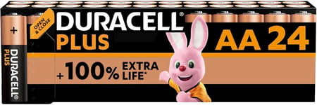 Duracell Plus AA Batteries 24 Pack - Alkaline 1.5V - Up To 100% Extra Life - For