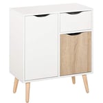 HOMCOM Buffet Meuble de Rangement Design scandinave 2 placards tiroir Coulissant Bois Blanc chêne Clair