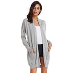 GRACE KARIN Cardigan Femme Manches Longues Gilet Tricot Ouvert Manteau Sweater Long avec Poches M ,M,Gris Clair