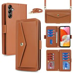 Zouzt for Samsung Galaxy A14 Wallet Case with Card Holder Samsung A14 Case with Lanyard Galaxy A14 Crossbody Strap Case A14 Purse Style with Adjustable Neck Cord Strap Shockproof Cover Women (Brown)