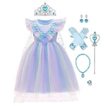 FYMNSI Déguisement de Princesse Elsa avec Accessoires pour Enfants Reine des Neiges 2 Costume Halloween Anniversaire Fête Cosplay Noël Carnaval Bleu 02 5-6 Ans