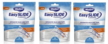 Wisdom Clean Between Easy Slide 30 Flossers - Advanced Silk-Like Tape x 3 Packs