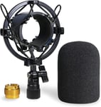 AT2020 Suspension et Bonnette en Mousse - Filter Anti-pop avec shock Mount pour Réduit le Bruit de Vibration Convient à Audio Technica AT2020 AT2035 ATR2500 Micro par