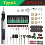 Mini-broyeur électrique sans fil,stylo à graver,broyeur sans fil avec batterie,Micro outils rotatifs,perceuse pour bijoux en métal - Type Type2 182PCS Set