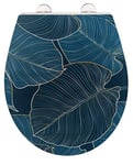 Abattant de WC Big Leaves en Duroplast antibactérien avec système d'abaissement automatique et clip en acier inoxydable Fixation hygiénique Abattant WC avec surface en relief 38 x 44,5 cm