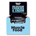 MuscleFood Cookies & Cream High Protein Bars 12 x 45g Low Sugar Snack Chocolate