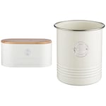 Typhoon Living Bread Bin with Bamboo Lid, 16 x 33.5 x 18 cm, Cream & Utensil Pot, Steel, Cream, 15cm