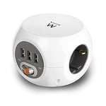 Ewent EW3939 Bloc d'alimentation Cube avec 3 Prises et 3 Ports USB Blanc 1,5 m