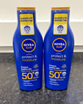 2 x NIVEA SUN | Lotion Protect & Moisture SPF50+ | Immediate Protection | 200ml