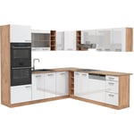 Vicco - Cuisine en angle R-Line, Blanc brillant/Chêne doré, 237 x 60 cm sans plan de travail