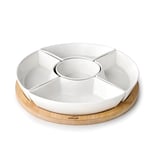 Lacor - 61243 - Plateau en Bambou, Plateau en Bambou 100% Naturel, 5 Bols en Porcelaine, Robuste et Durable, Facile à Nettoyer, Va au Lave-Vaisselle, au Four et au Micro-Ondes, Mesures: 26 cm