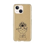 Coque pour Iphone 13 paillettes dore bouddha kawaii noir