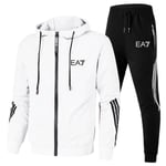 Män Sport Hoodie Tracksuit Set Långärmad Full Zip Hoodie Sweatshirt Jacka + Joggingbyxor Sweatpants Outfit Med Fickor White XL