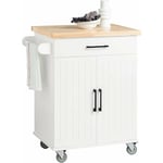 Sobuy - FKW119-WN Desserte de Cuisine à roulettes avec Plan de Travail en Bois d'hévéa Chariot de Cuisine îlot de Cuisine Buffet Armoire de Rangement