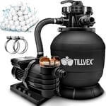 tillvex Système de Filtre à Sable 10 m³/h + 800g Boules de filtre – 7 Fonctions de Filtration | Filtre de Piscine avec indicateur de pression | Filtre à sable pour les bassins aquatiques & piscines