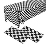 2 Pack 108" X 54" Black and White Rectangular Checkerboard Table Cloth Disposable Plastic Tablecloth for 8ft Long Rectangle Tables, Waterproof Table Covers for Party Supplies,Picnic,Birthday Party