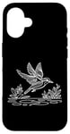 Coque pour iPhone 16 Line Art Oiseau et ornithologue Bleu sarcelle à ailes bleues