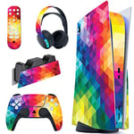 PlayVital Kit de Autocollants Skin Decal pour ps5 Sticker Vinyle pour ps5 Console&Manette&Station de Charge&Casque&Télécommande Média-Édition Régulière-Triangle coloré