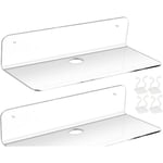 2PCS Étagère Murale Flottante en Acrylique,Etagere Murale Blanche Lot de 2,Etagere sans percer en Acrylique pour Chambre, Salle de Bains, Cuisine,