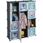 Armoire chambre d'enfant, modulable, 8 cubes, portes, diy, étagère animaux, hlp 145x109x37 cm, noir - Relaxdays