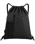 LIVACASA Sac à Cordon Sport Imperméable en Oxford Sac de Yoga à Cordelette Petit Sac à Dos à Cordon pour Gym Ecole Natation Piscine Plage Camping Voyage (Noir(uni), 43 x 33 cm)