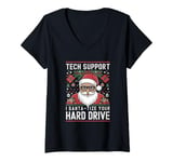 Womens Tech Support Xmas Santa IT Helpdesk Christmas Computer V-Neck T-Shirt