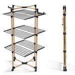 VOUNOT 3-Tier Folding Tower Clothes Airer Large Capacity 25m Drying Rack with 4 Wheels 2 Side Wings for Indoor and Outdoor Use Black