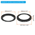 46mm-55mm Metal Step Up Ring, 2 Pcs Camera Lens Filter Adapter Ring Black