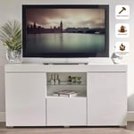 LGFSG TV cabinet 135 cm LED light TV cabinet TV cabinet display cabinet elegant storage drawer glass compartment living room bedroom,White