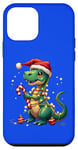 Coque pour iPhone 12 mini Joli t-shirt de Noël T-Rex avec lumières dinosaures et sucre d'orge