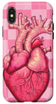 Coque pour iPhone X/XS Rose Pop Art Anatomique Coeur Carreaux