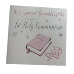 white cotton cards Large Handmade to A Special Granddaughter On Your 1st Holy Communion Pink Bible Card, White, XN88GD