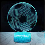 Lampe de football 3D LED Veilleuse avec télécommande, 7 couleurs sélectionnables Interrupteur tactile à intensité variable USB Lampe de nuit Cadeau