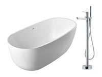 Ensemble baignoire îlot blanche NICA + robinet mitigeur sur pied HARU