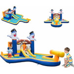 Costway - 7 en 1 Château Gonflable en Forme Requin avec Toboggan & Jeu de Boxe, Aire de Jeux Gonflable avec Maison de Saut & Piscine, Charge 90kg