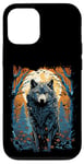 Coque pour iPhone 15 Pro Loup et lune, forêt, art naturel, femmes, hommes,