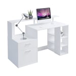 Joolihome Living - Bureau d'ordinateur Moderne avec Tiroirs et Étagères de Rangement, Bureau d'ordinateur pour Imprimante, 140x55x90cm (Blanc)