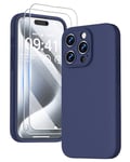 GOODVISH 3 in 1 Case for iPhone 15 Pro Case, [2X HD Screen Protector][Upgraded Camera Protection] Shockproof Liquid Silicone Soft Microfiber Lining Smooth Protective Phone Case Cover 6.1", Navy Blue