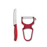 Victorinox Swiss Classic Set 2 Couteaux d'Office avec Éplucheur, Couteau de Cuisine pour Fruit et Légumes, Acier Inoxydable, Compatible Lave-Vaisselle, Rouge