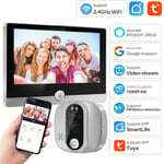 Camera a l'oeil numerique Doorbell , WiFi Pephole Door audio video pir fhd infrarouge Alexa Google Annonce en direct View Smart Tuya 1080p