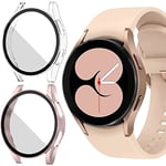 Jvchengxi [2 Pièces Mat Coque pour Samsung Galaxy Watch 4 44mm Protection Écran, Rigide PC Anti-Rayures Housse de Protection Verre Trempé Protecteur Cover pour Galaxy Watch 4 44mm (Clair/Or Rose)