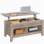 Yaheetech Table de Basse Fonctionnelle Relevable avec Plateau, Salon, Salle à Manger, avec Deux Compartiements Caché, Design Moderne en Bois MDF 104 x 49 x 49/61 cm Gris