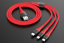 ROCK USB kabel, USB A til microUSB/USB-C/Lightning, 1.2 meter