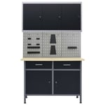 Etabli 120 cm et 3 panneaux muraux et 1 armoire table de travail atelier gris noir Helloshop26 02_0003664