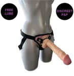 10 Inch Strap On Set Realistic FLESH Dildo with BIG HEAD & Balls + PINK Harness